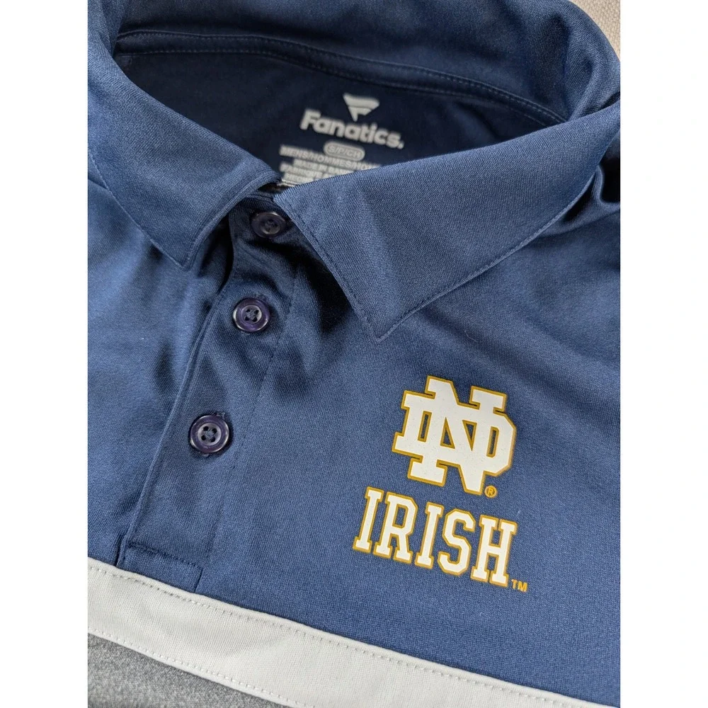 Fanatics Notre Dame Fighting Irish Polo Shirt Mens Small Navy Blue Grey Sport